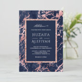 Roos Gold Glitter Navy Blue Marble Muslim Wedding Kaart (Staand voorkant)
