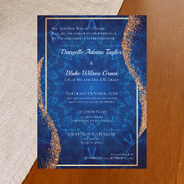 Roos Gold Glitter Navy Blue Pattern Weddenschap Kaart