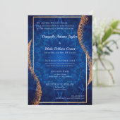 Roos Gold Glitter Navy Blue Pattern Weddenschap Kaart (Staand voorkant)