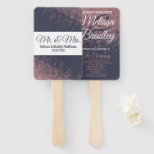 Roos Gold Glitter Navy Blue Trouwprogramma's Handwaaier (Voorkant en achterkant)