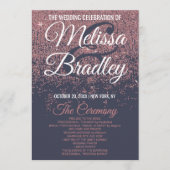 Roos Gold Glitter Navy Blue Wedding Programma's (Voorkant)