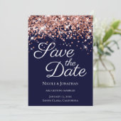 Roos Gold Glitter Navy Elegant Calligrafie Save The Date (Staand voorkant)