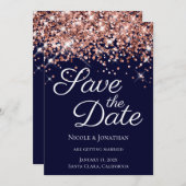 Roos Gold Glitter Navy Elegant Calligrafie Save The Date (Voorkant / Achterkant)