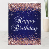 Roos Gold Glitter Navy Ombre Happy Birthday Big Kaart (Voorkant)