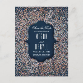 Roos Gold Glitter Navy Save the Date Aankondigingskaart