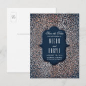 Roos Gold Glitter Navy  Save the Date Aankondigingskaart (Voorkant / Achterkant)