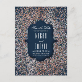 Roos Gold Glitter Navy  Save the Date Aankondigingskaart