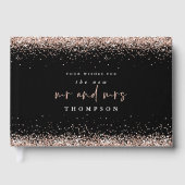 Roos Gold Glitter New Mrs Name Black Wedding Gastenboek (Voorkant)