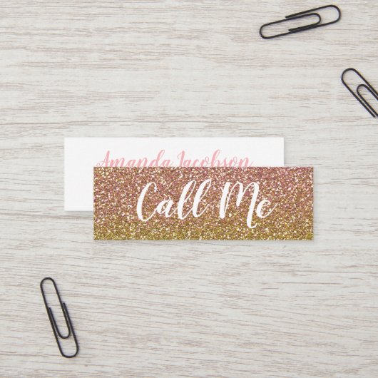 Roos Gold Glitter noemt mij Mini Visitekaartjes (Voorkant / Achterkant in situ)