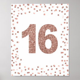 Roos Gold Glitter Number 16 Birthday Party Sign Poster