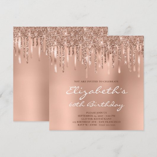 Roos Gold Glitter Ombre 60e verjaardag Kaart (Voorkant / Achterkant)