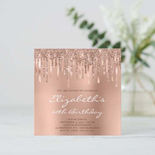 Roos Gold Glitter Ombre 60e verjaardag Kaart (Staand voorkant)