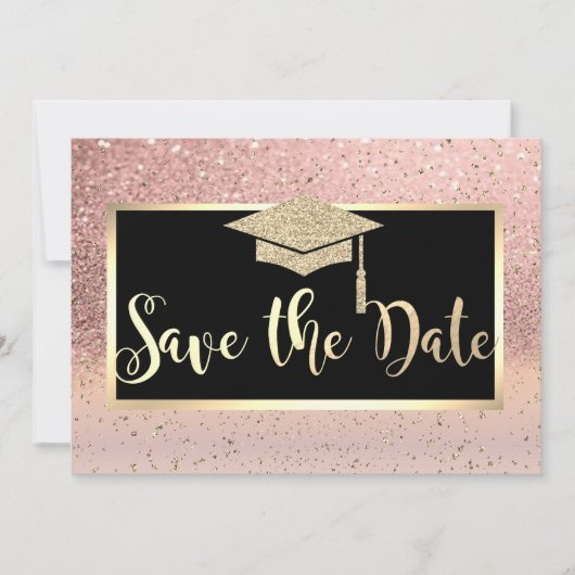 Roos Gold Glitter Ombre Afstuderen sparen de Datum Save The Date (Voorkant)