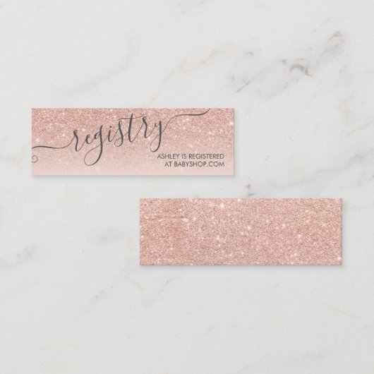 Roos gold glitter ombre Baby shower register Mini Visitekaartje (Voorkant / Achterkant)