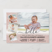 Roos Gold Glitter Ombre Birth Foto Collage Aankondiging (Voorkant)
