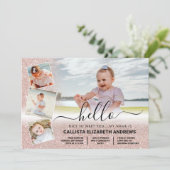 Roos Gold Glitter Ombre Birth Foto Collage Aankondiging (Staand voorkant)
