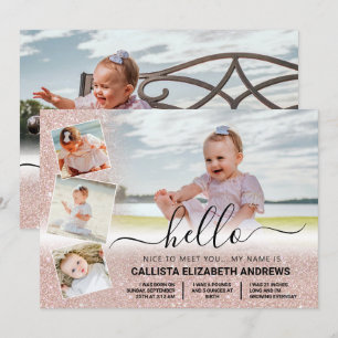 Roos Gold Glitter Ombre Birth Foto Collage Aankondiging