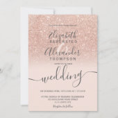 Roos gold glitter ombre blush script chic bruiloft kaart (Voorkant)