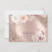 Roos Gold Glitter Ombre Boho Flowe Hartelijk dank Bedankkaart (Voorkant)