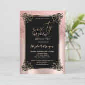 Roos Gold Glitter Ombre Border 60e Verjaardagsfees Kaart (Staand voorkant)