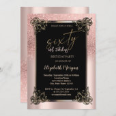 Roos Gold Glitter Ombre Border 60e Verjaardagsfees Kaart (Voorkant / Achterkant)