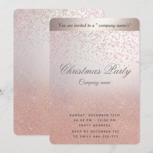 Roos gold glitter ombre business kerstparty kaart (Voorkant / Achterkant)