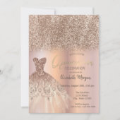 Roos Gold Glitter Ombre Chic Dress Quinceañera Kaart (Voorkant)
