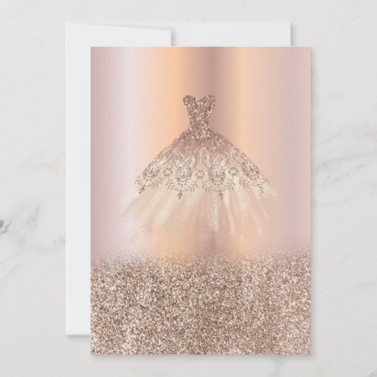 Roos Gold Glitter Ombre Chic Dress Quinceañera Kaart (Achterkant)