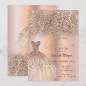 Roos Gold Glitter Ombre Chic Dress Quinceañera Kaart (Voorkant / Achterkant)