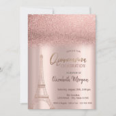 Roos Gold Glitter Ombre, Eiffel Tower Quinceanera Kaart (Voorkant)