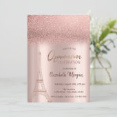 Roos Gold Glitter Ombre, Eiffel Tower Quinceanera Kaart (Staand voorkant)