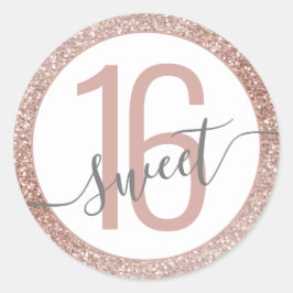Roos Gold Glitter Ombre Gray Birthday Sweet 16 Ronde Sticker