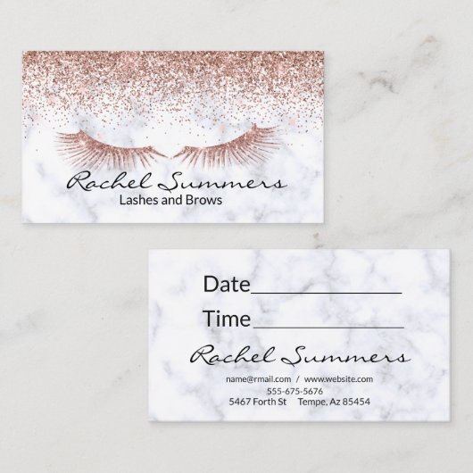 Roos Gold Glitter Ombre Marmeren Wenkbrauw Wimper Visitekaartje (Voorkant / Achterkant)