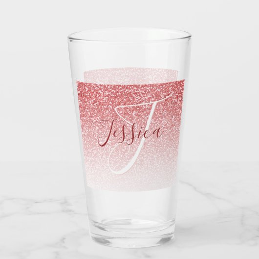 Roos Gold Glitter Ombre Modern Monogram Glas (Achterkant)