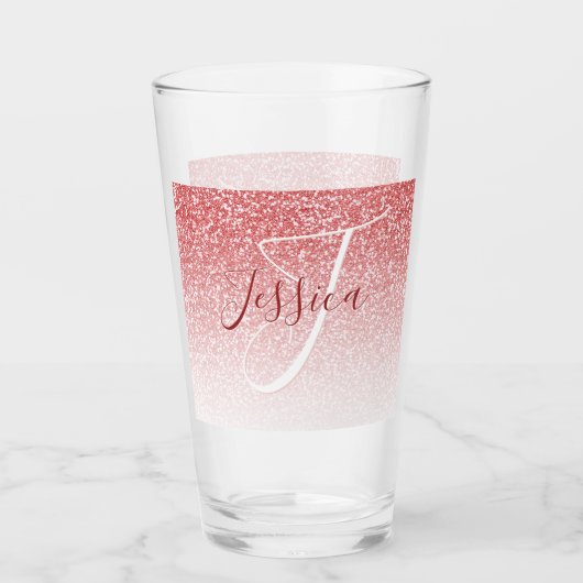 Roos Gold Glitter Ombre Modern Monogram Glas (Voorkant)