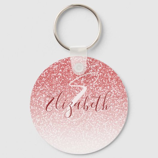 Roos Gold Glitter Ombre Modern Monogram Sleutelhanger (Voorkant)