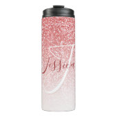 Roos Gold Glitter Ombre Modern Monogram Thermosbeker (Voorkant)