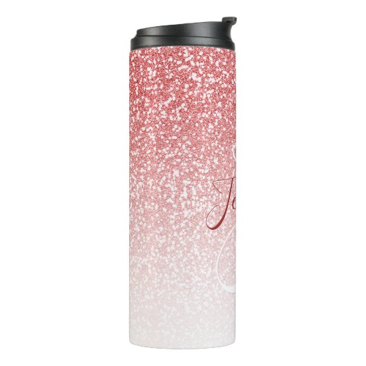 Roos Gold Glitter Ombre Modern Monogram Thermosbeker (Gedraaid links)