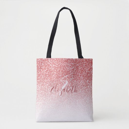Roos Gold Glitter Ombre Modern Monogram Tote Bag (Voorkant)