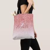 Roos Gold Glitter Ombre Modern Monogram Tote Bag (Dichtbij)