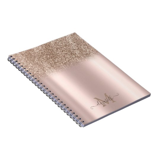 Roos Gold Glitter Ombre Monogram Notitieboek (Rechterzijde)