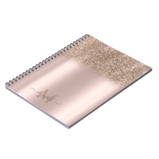 Roos Gold Glitter Ombre Monogram Notitieboek (Linkerzijde)