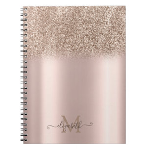 Roos Gold Glitter Ombre Monogram Notitieboek