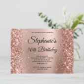 Roos Gold Glitter Ombre Monogrammed 50th Birthday Kaart (Staand voorkant)