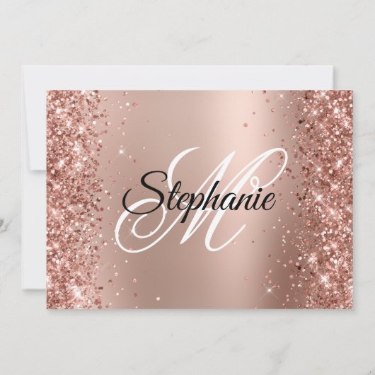 Roos Gold Glitter Ombre Monogrammed 50th Birthday Kaart (Achterkant)