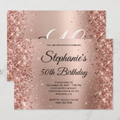 Roos Gold Glitter Ombre Monogrammed 50th Birthday Kaart (Voorkant / Achterkant)