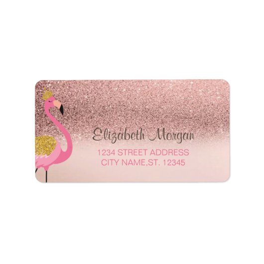 Roos Gold Glitter Ombre Pink Flamingo Label (Voorkant)