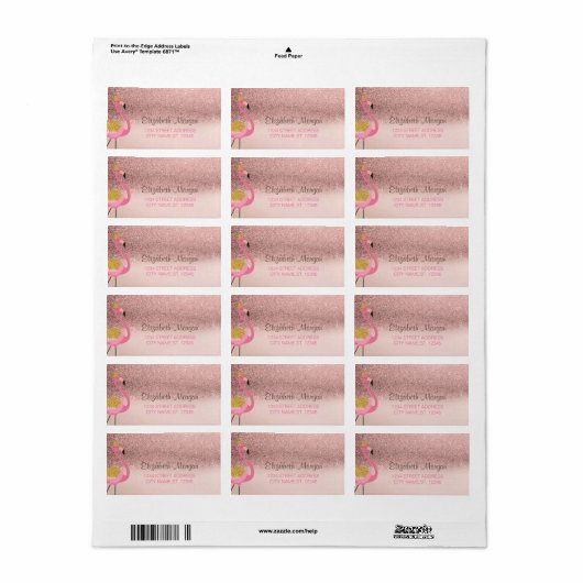 Roos Gold Glitter Ombre Pink Flamingo Label (Full Sheet)