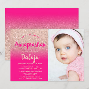 Roos Gold glitter ombre roze foto Annaprashan Kaart