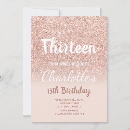 Roos gold glitter ombre script 13 Birthday Kaart (Voorkant)
